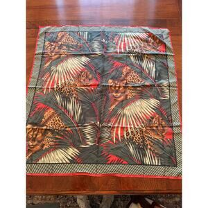 Linda Allard Ellen Tracy 100% Silk Scarf 34x34 Leopard Jungle Red Black Square